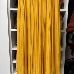 Pleated Yellow Midi Skirt